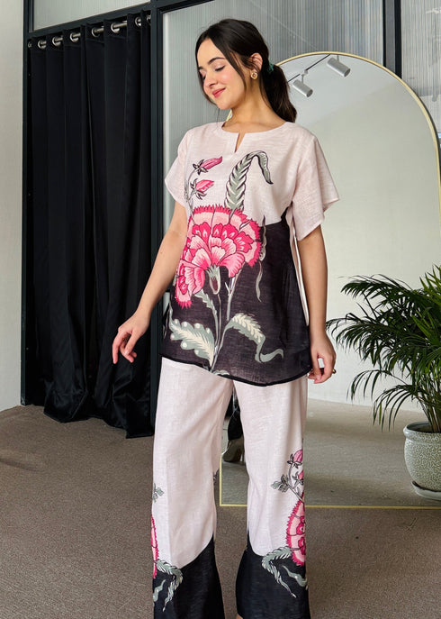 Beige Black Summer Co Ord Set